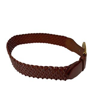 Vintage‎ Milor Brown Braided Leather Belt With Gold Buckle Small